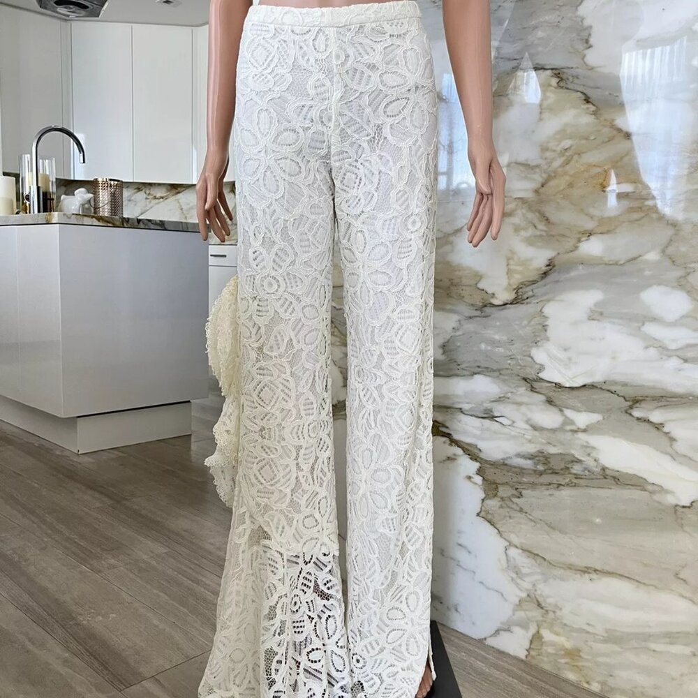 Alexis Bohemian Lace Wide Leg Open Slit Women’s Pants Sz XS Ivory White Wedding